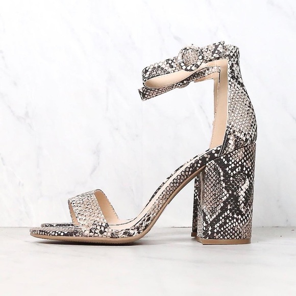 Qupid Shoes - SNAKE OPEN TOE ANKLE STRAP CHUNKY HEEL